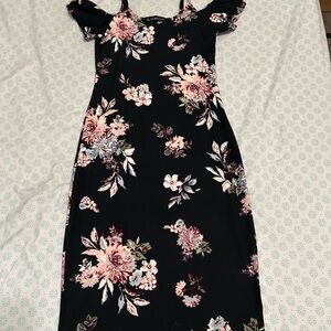 Derek Heart Black Dress with Floral Design